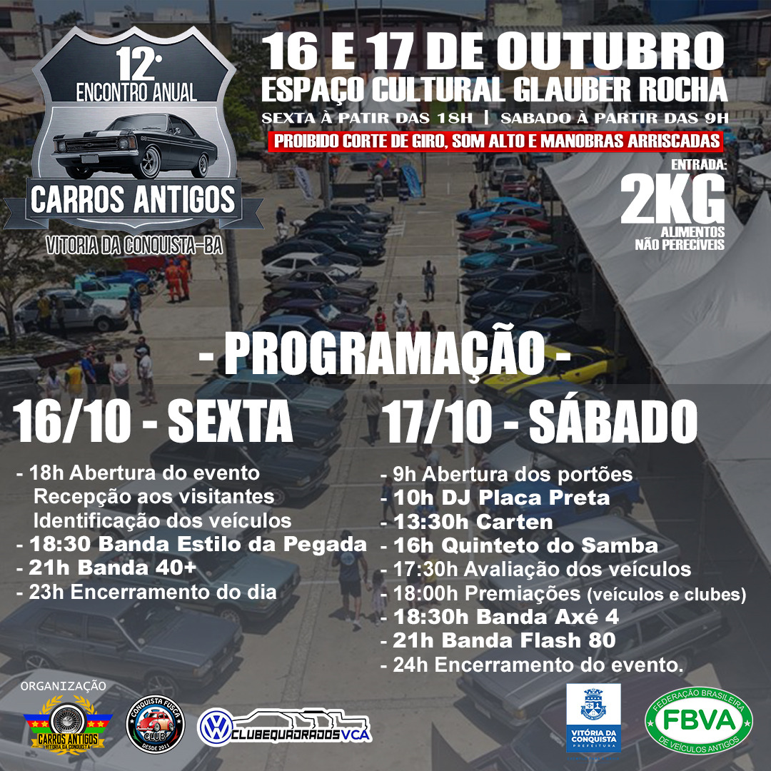 Vitória da Conquista recebe 12º Encontro de Carros Antigos a partir desta sexta-feira
