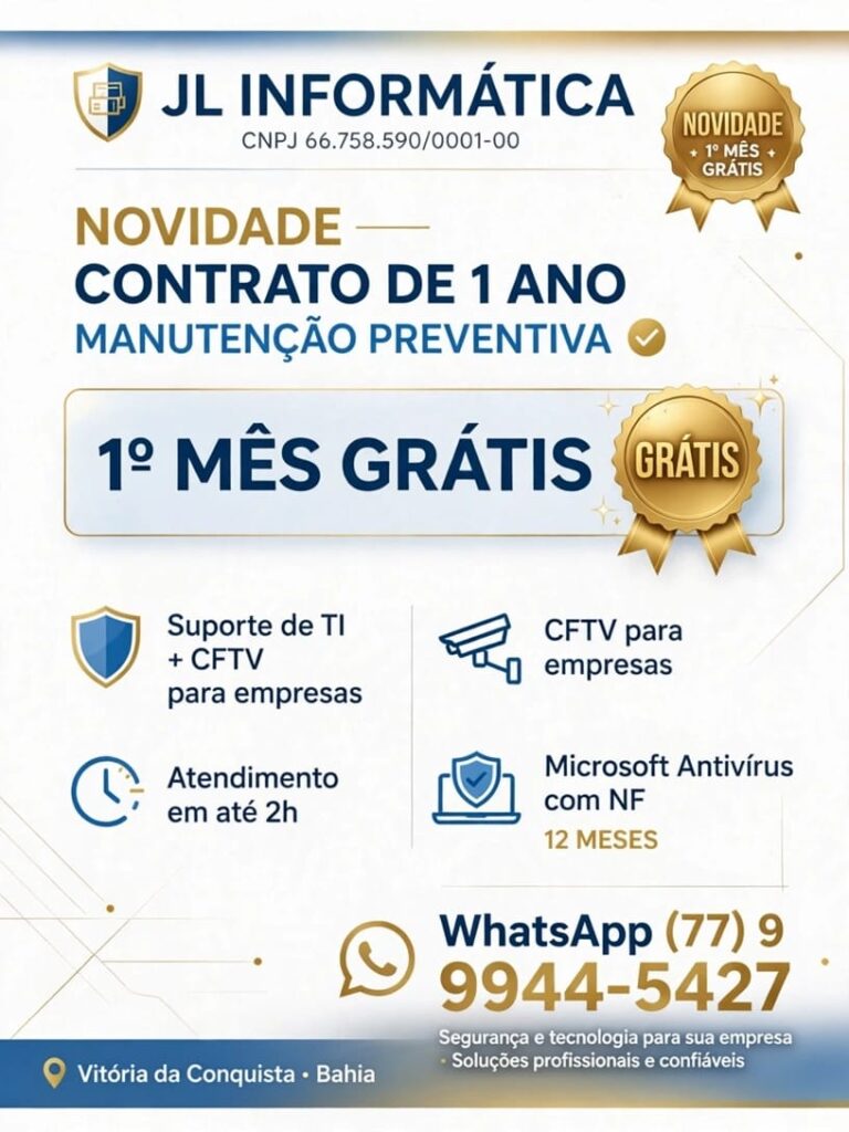 JL Informática oferece plano anual de suporte tecnológico para empresas em Vitória da Conquista